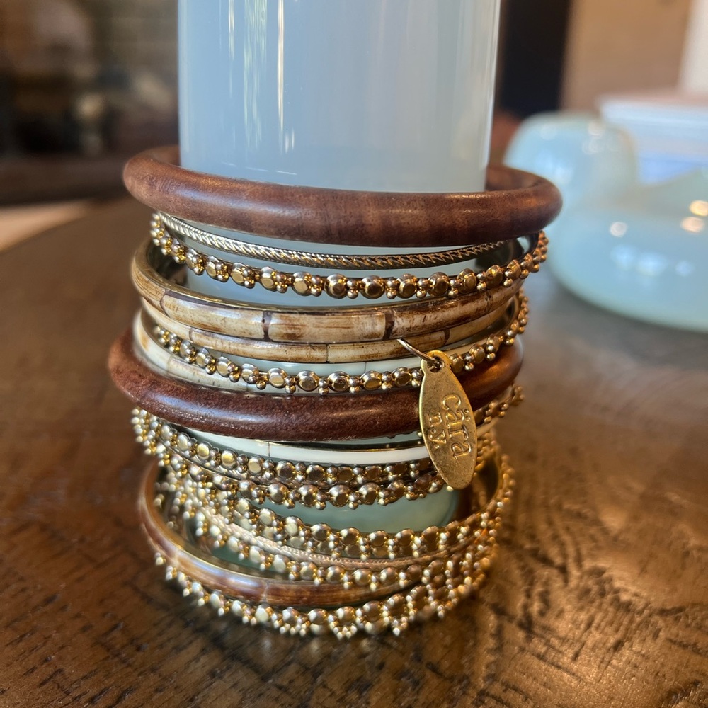 Cara NY Gold, Brown and Ivory Bangle Bracelet Set of 23 Individual Bracelets
